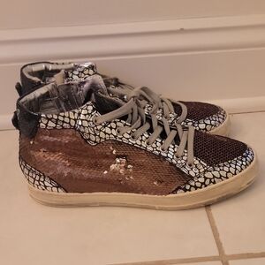P448 Brown and Silver High-Top Sneakers